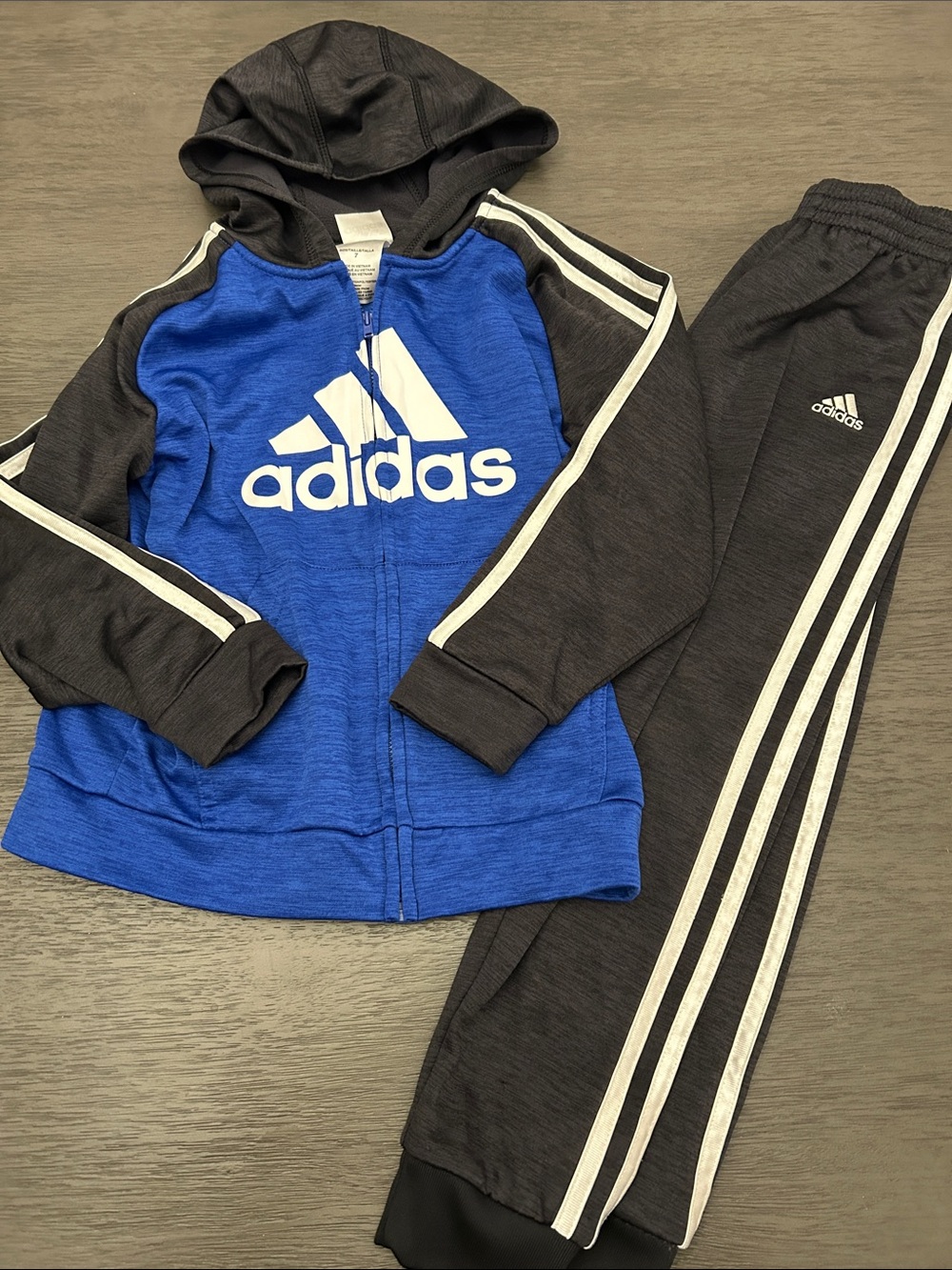 adidas Blue and Black Kids 2-Piece Hoodie Track Set